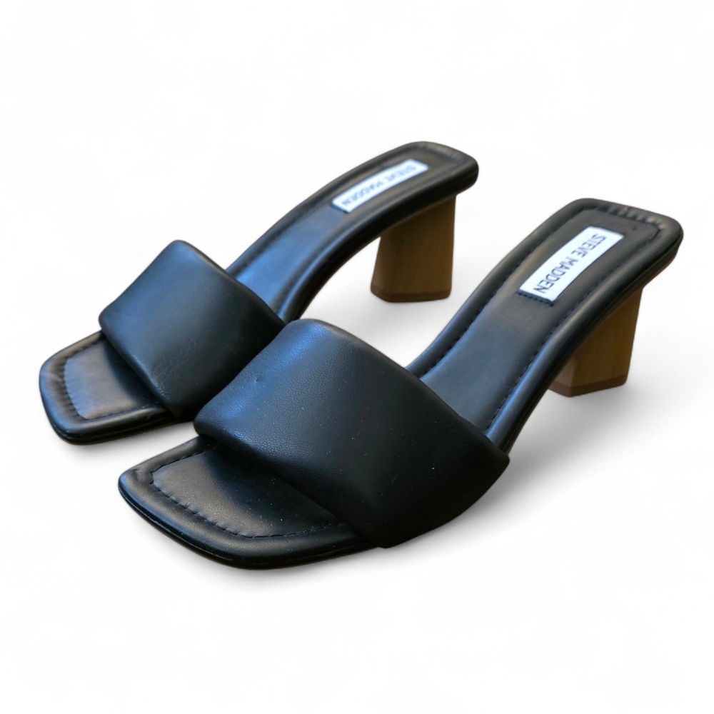 NEW Steve Madden Shirline Black Slip On Block Heel Mules Size 8.5